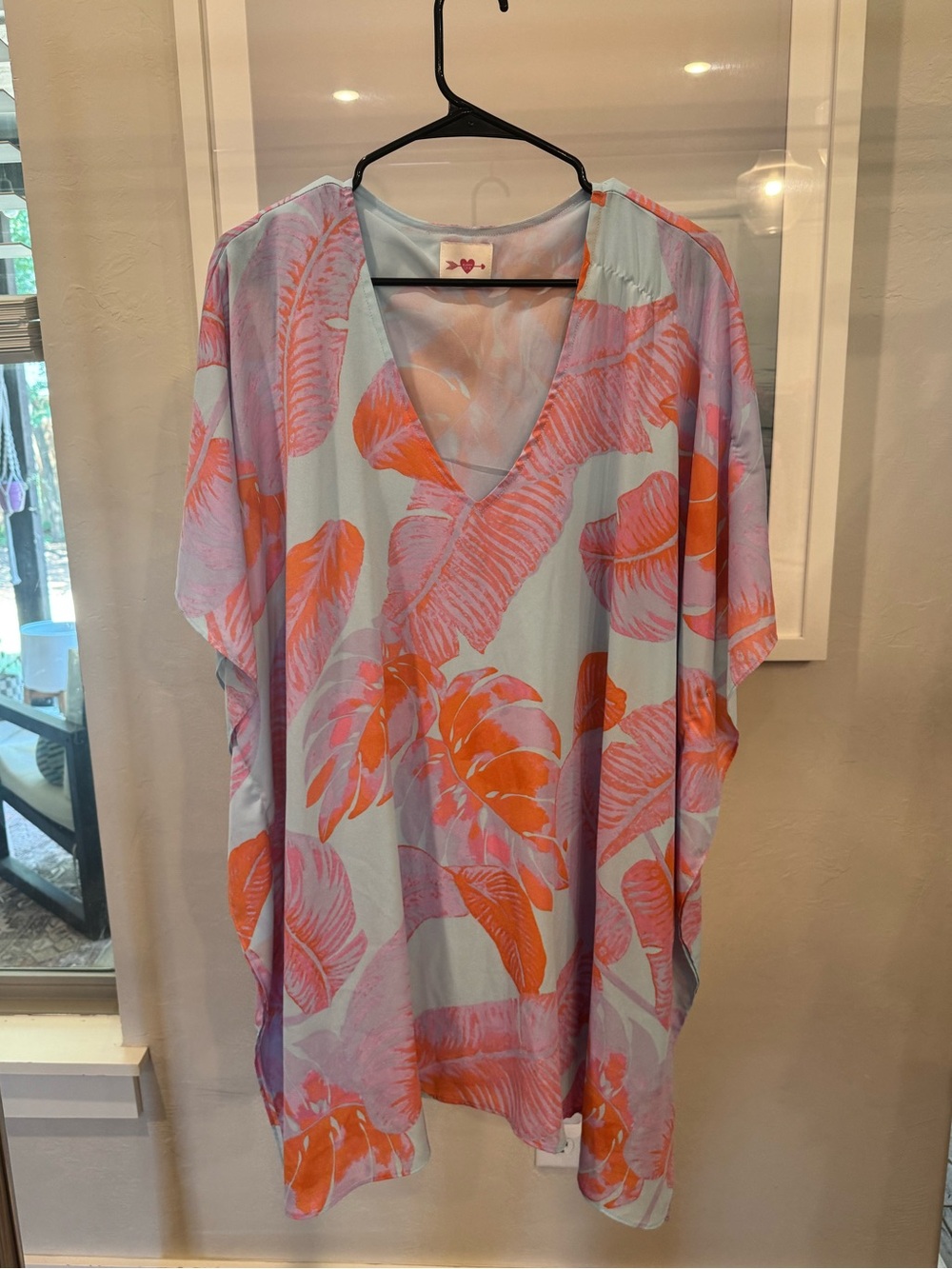 Buddy Love Light Blue V-Neck Tunic with Orange & Pink Leaf Print